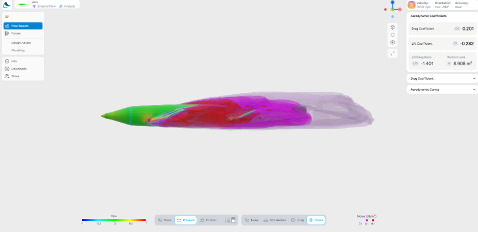 Acoustic noise map of Aether eVTOL