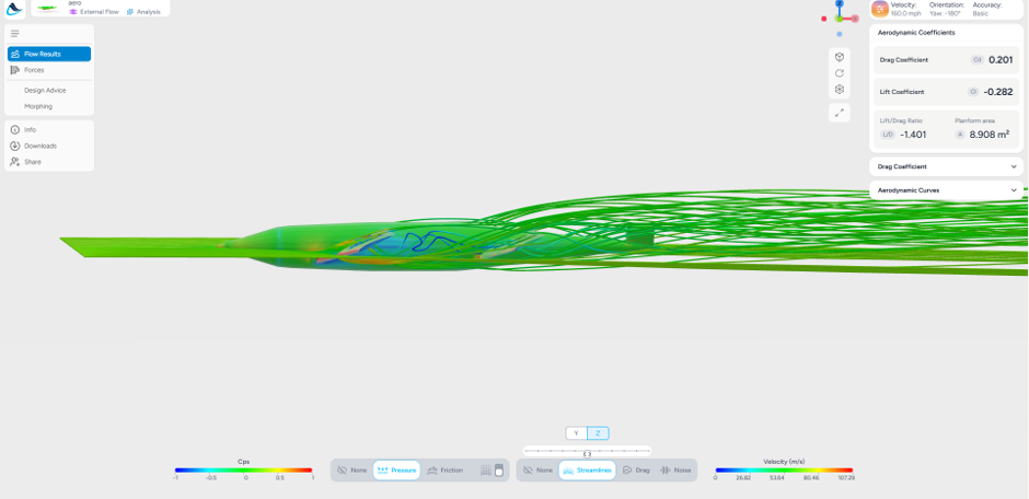 CFD streamlines showing airflow over Aether eVTOL at cruise